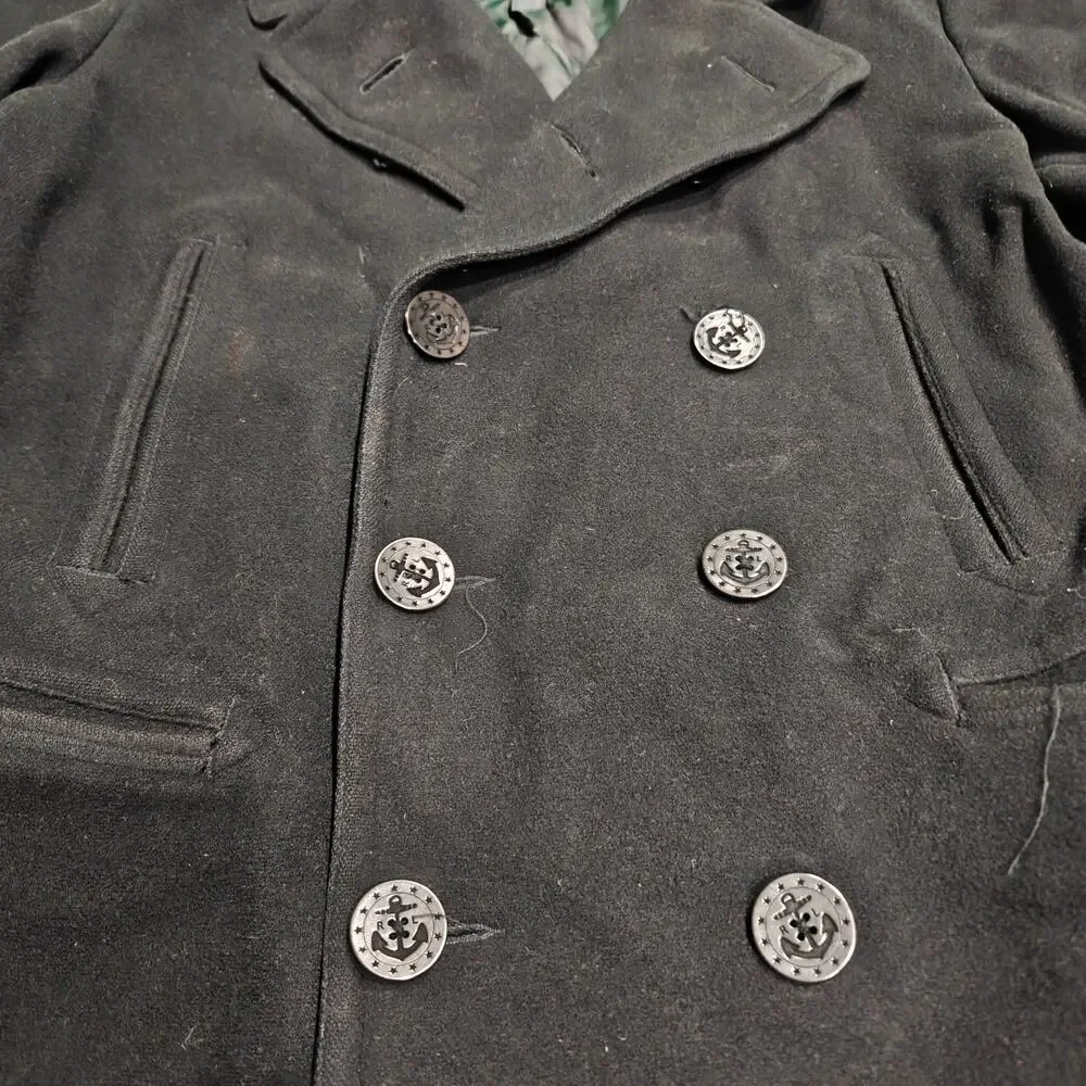 Vintage Polo Ralph Lauren Wool Peacoat Men XXL Heavy Black Anchor Button Jacket